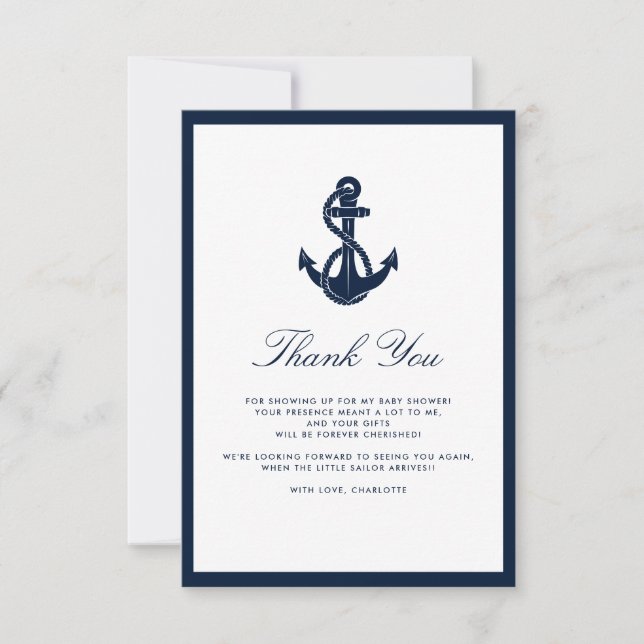 Tarjeta De Agradecimiento Baby Shower de Anchor Script Boy (Anverso)