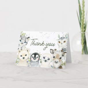 Tarjeta De Agradecimiento Baby Shower de Animales Árticos de Invierno