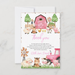 Tarjeta De Agradecimiento Baby Shower de animales de granja rosa
