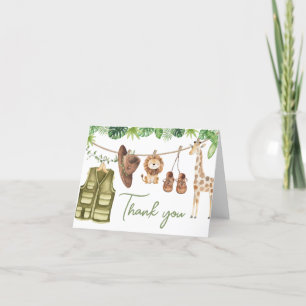 Tarjeta De Agradecimiento Baby Shower de animales de la jungla de safari tro