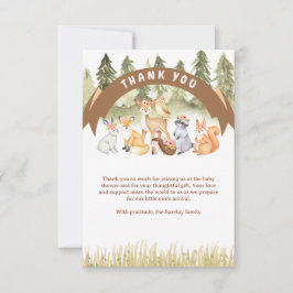 Tarjeta De Agradecimiento Baby Shower De Animales De Madera Marrón Y Verde