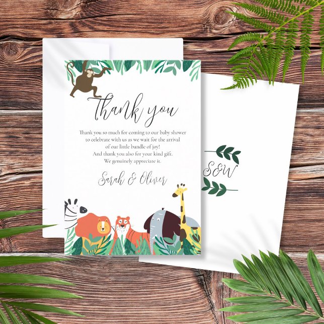 Tarjeta De Agradecimiento Baby Shower de animales de Safari de la jungla (Jungle Safari Animals Baby Shower Thank You Card)