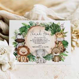 Tarjeta De Agradecimiento Baby Shower de animales de Safari de la Selva Trop