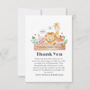 Tarjeta De Agradecimiento Baby Shower de animales de Woodland graciosos y co