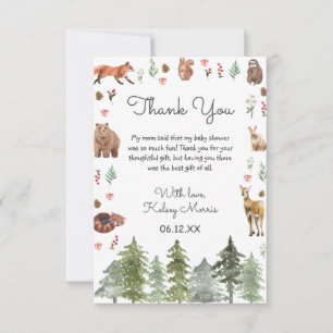 Tarjeta De Agradecimiento Baby Shower de animales del bosque de Woodland Wat