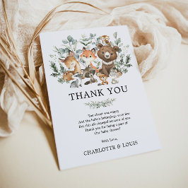 Tarjeta De Agradecimiento Baby Shower de Animales Woodland de la vegetación 