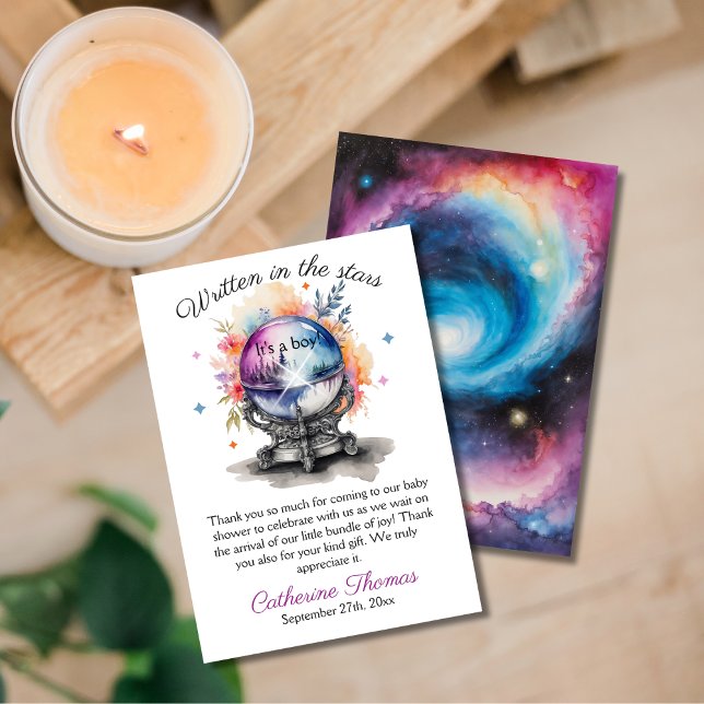 Tarjeta De Agradecimiento Baby Shower de astrología de crystal Ball (Subido por el creador)