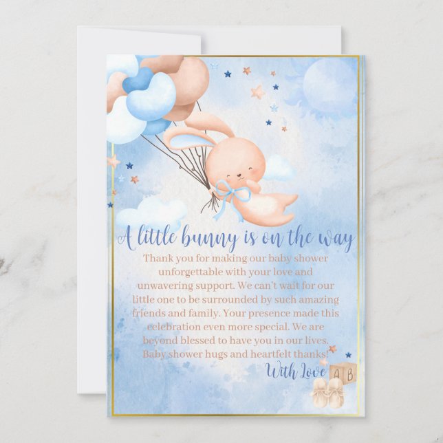 Tarjeta De Agradecimiento Baby Shower de Baby Boy Bunny (Anverso)