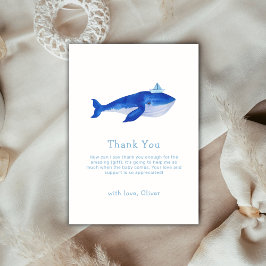 Tarjeta De Agradecimiento Baby Shower De Ballenas Azules Sencillas Bajo El M