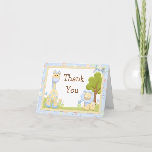 Tarjeta De Agradecimiento Baby Shower de Blue Animals Gracias (Anverso)