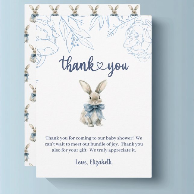 Tarjeta De Agradecimiento Baby Shower de Blue Bunny (Blue bunny Baby Shower Thank You Ca)