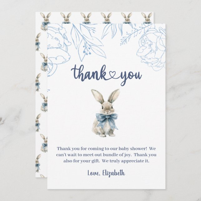 Tarjeta De Agradecimiento Baby Shower de Blue Bunny (Anverso / Reverso)
