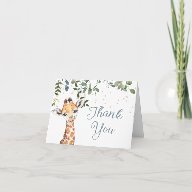 Tarjeta De Agradecimiento Baby Shower de Blue Giraffe Safari (Anverso)