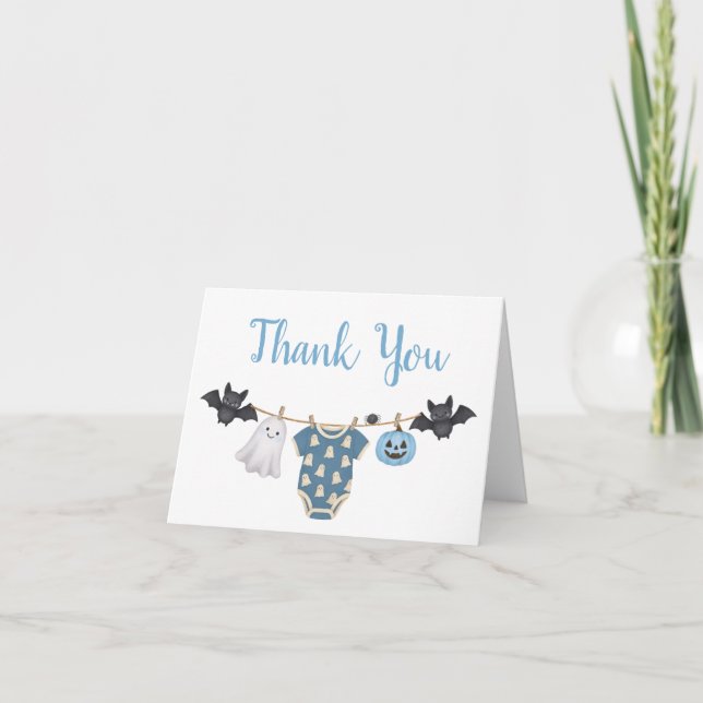 Tarjeta De Agradecimiento Baby Shower de Blue Little Boo Clothesline (Anverso)