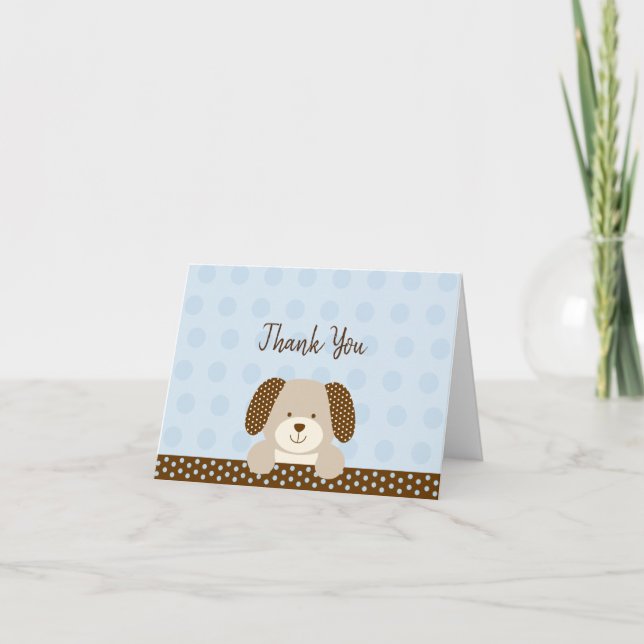 Tarjeta De Agradecimiento Baby Shower de Blue Puppy (Anverso)