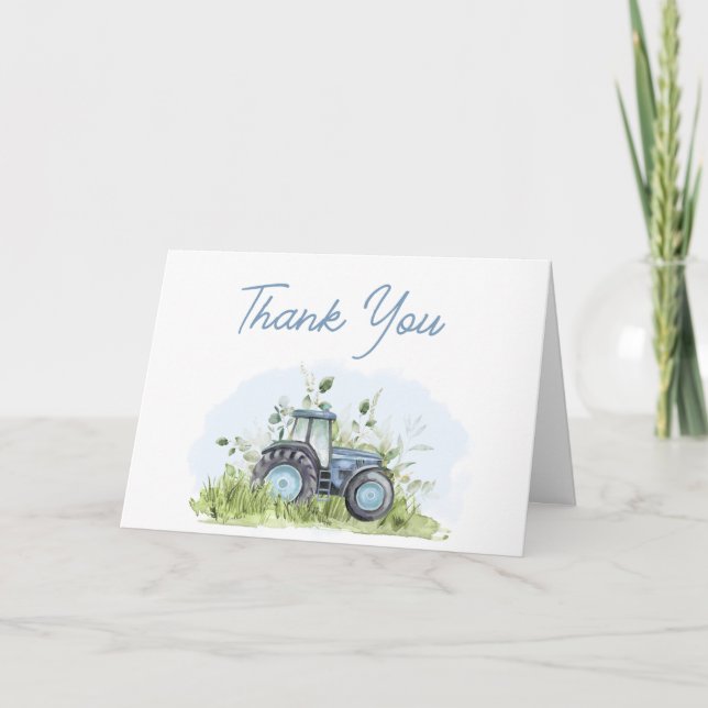 Tarjeta De Agradecimiento Baby Shower de Blue Tractor (Anverso)
