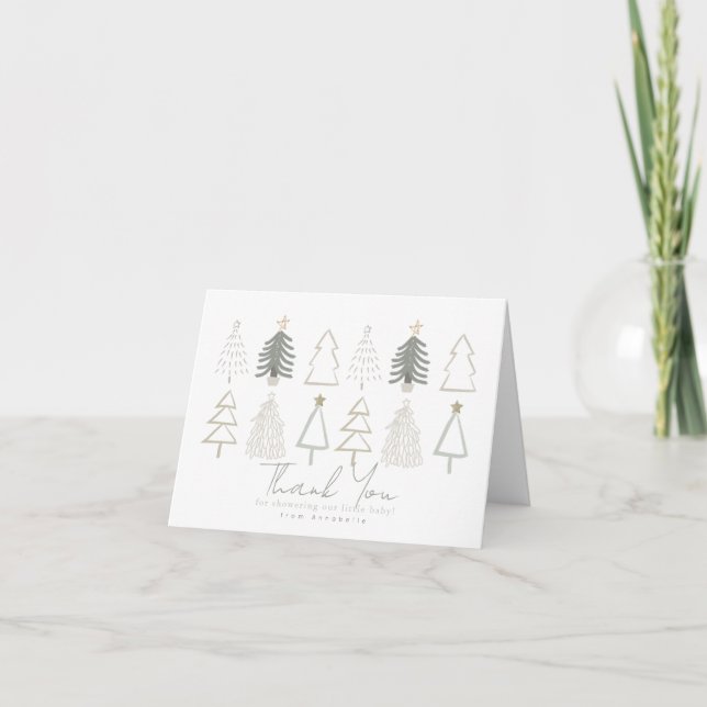 Tarjeta De Agradecimiento Baby Shower de Boho Green Christmas Trees (Anverso)