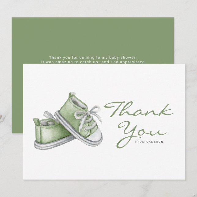 Tarjeta De Agradecimiento Baby Shower de Booties Green Water (Anverso / Reverso)