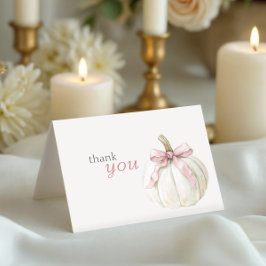 Tarjeta De Agradecimiento Baby Shower de Bow rosa de calabaza pequeña blanca