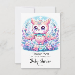 Tarjeta De Agradecimiento Baby Shower de búho simple y moderno