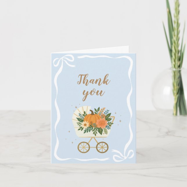Tarjeta De Agradecimiento Baby Shower de calabaza azul (Anverso)