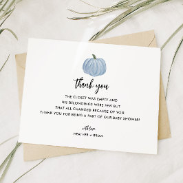 Tarjeta De Agradecimiento Baby Shower de calabaza azul de niño