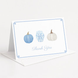 Tarjeta De Agradecimiento Baby Shower de calabazas de Chinoiserie azul prepp