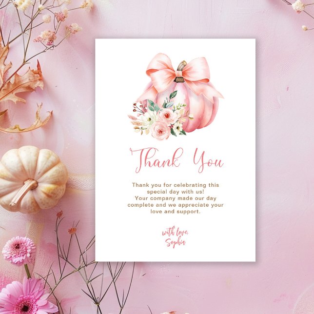Tarjeta De Agradecimiento Baby Shower de calabazas pequeñas rosadas (Subido por el creador)