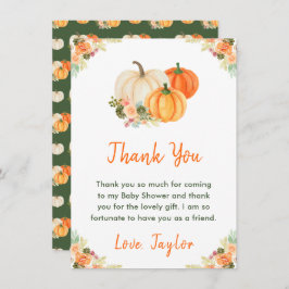 Tarjeta De Agradecimiento Baby Shower de calabazas verdes y naranjas