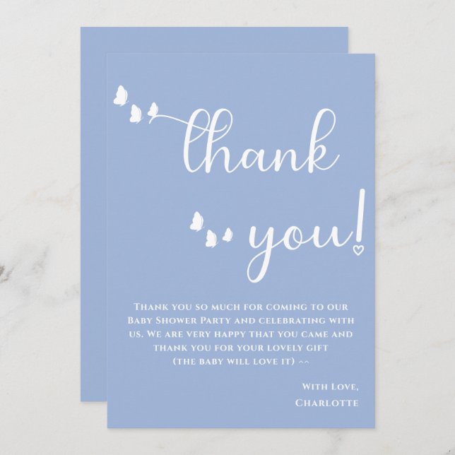Tarjeta De Agradecimiento Baby Shower de caligrafía moderna de mariposa míni (Anverso / Reverso)