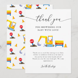 Tarjeta De Agradecimiento Baby Shower de camión de construcción