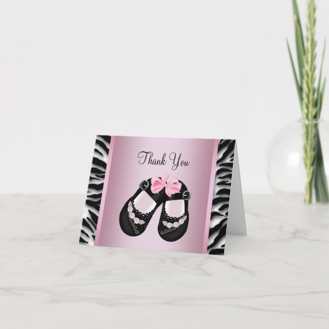 Tarjeta De Agradecimiento Baby Shower de cebra rosa gracias (Anverso)