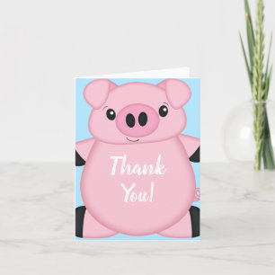 Tarjeta De Agradecimiento Baby Shower de cerdo azul