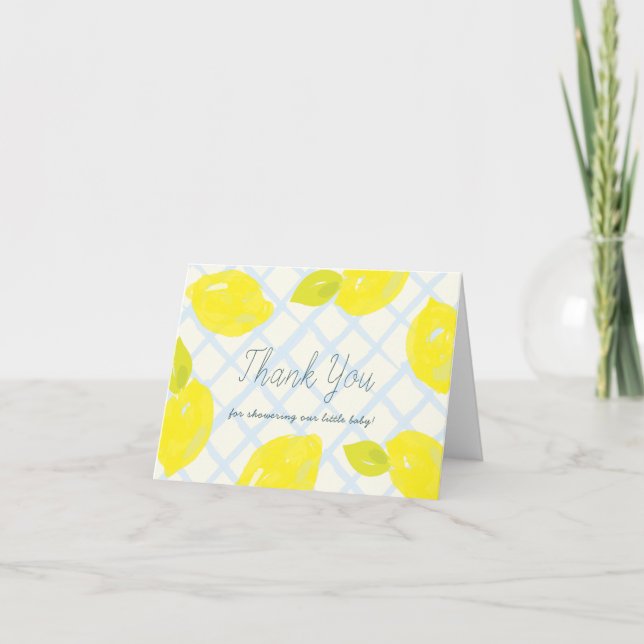 Tarjeta De Agradecimiento Baby Shower de cheques limoneros pintados a mano (Anverso)