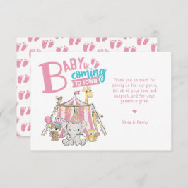 Tarjeta De Agradecimiento Baby Shower de circo de carnaval rosado