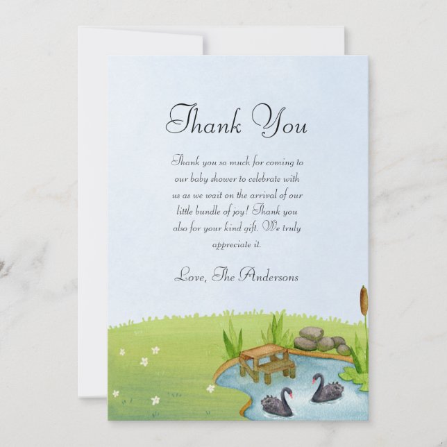 Tarjeta De Agradecimiento Baby Shower de cisne negro (Anverso)