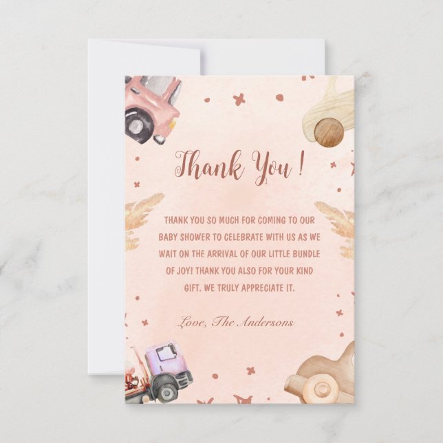 Tarjeta De Agradecimiento Baby Shower de coches de agua (Anverso)