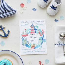 Tarjeta De Agradecimiento Baby Shower de color de agua neutra de género náut