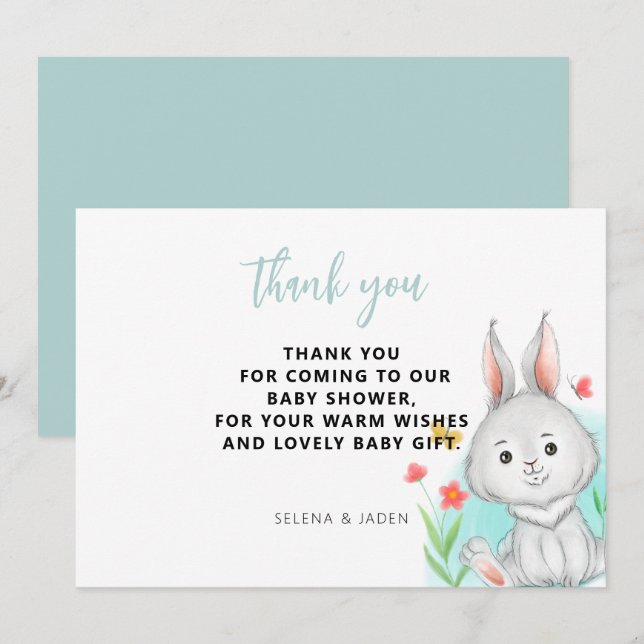 Tarjeta De Agradecimiento Baby Shower de Conejo Conejo Conejo Acuático (Anverso / Reverso)