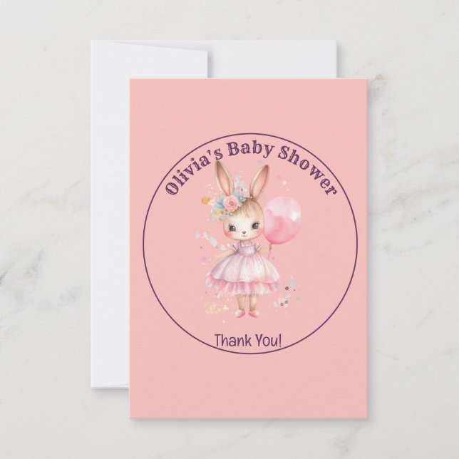 Tarjeta De Agradecimiento Baby Shower de Conejo Rosa Cute (Anverso)