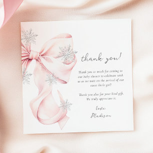 Tarjeta De Agradecimiento Baby Shower de copas de nieve de color rosa