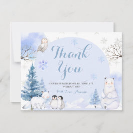 Tarjeta De Agradecimiento BABY SHOWER de copos de nieve de ANIMAL ÁRTICO