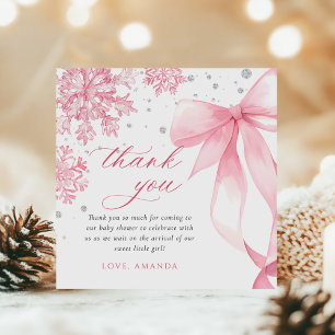 Tarjeta De Agradecimiento Baby Shower de copos de nieve rosados en invierno