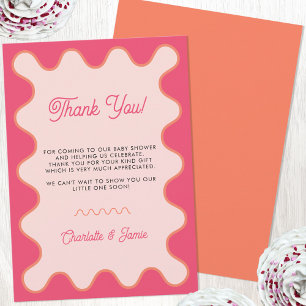 Tarjeta De Agradecimiento Baby Shower de curva rosa ondulada retro