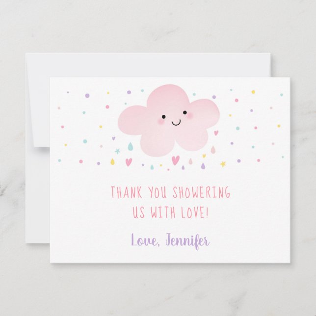 Tarjeta De Agradecimiento Baby Shower de Cute Pink Cloud Stars (Anverso)