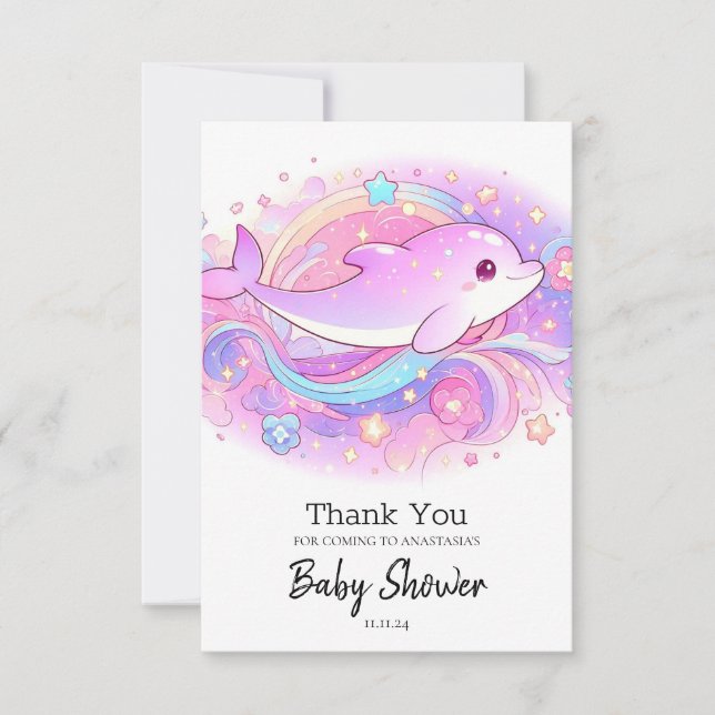Tarjeta De Agradecimiento Baby Shower de delfín mágico (Anverso)