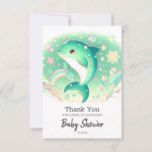 Tarjeta De Agradecimiento Baby Shower de delfín simple y simple (Anverso)