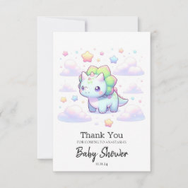 Tarjeta De Agradecimiento Baby Shower de dinosaurio mágico pastel