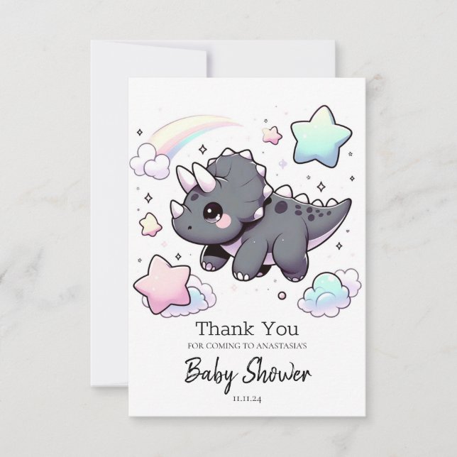 Tarjeta De Agradecimiento Baby Shower de dinosaurios modernos (Anverso)