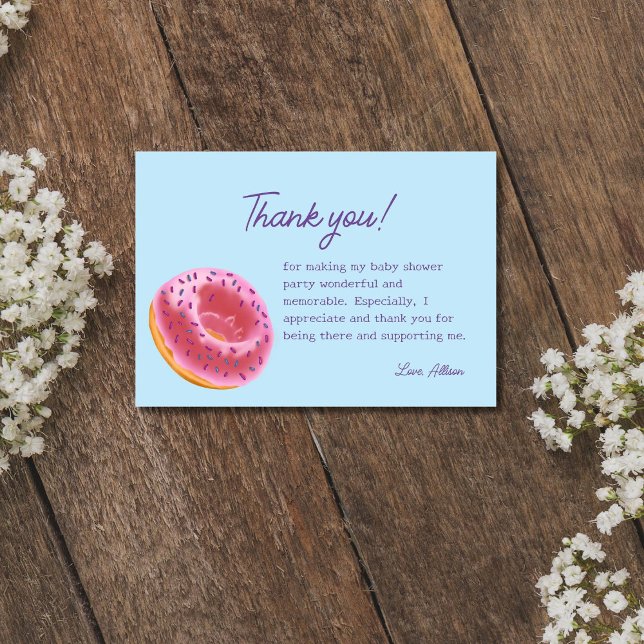 Tarjeta De Agradecimiento Baby Shower de donut rosado (Subido por el creador)